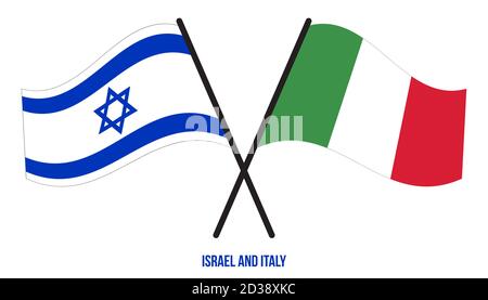 Israele e Italia bandiere attraversate e ondeggianti stile piatto. Proporzione ufficiale. Colori corretti. Illustrazione Vettoriale