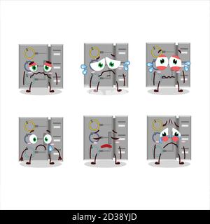 Tra noi task macchina cartoon carattere con triste espressione Illustrazione Vettoriale