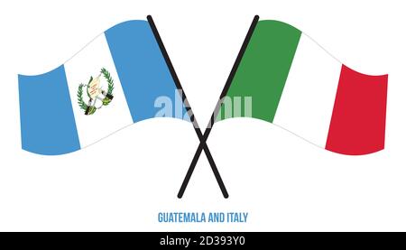 Guatemala e Italia bandiere attraversate e ondeggianti stile piatto. Proporzione ufficiale. Colori corretti. Illustrazione Vettoriale