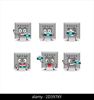 Fotografo professione emoticon con tra noi pulsante attività cartoon carattere Illustrazione Vettoriale