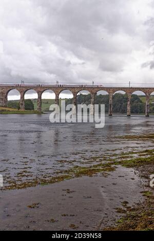 Royal Border Bridge, un viadotto ferroviario patrimonio dell'umanità che attraversa il fiume Tweed a Berwick-upon-Tweed. Costruito tra il 1847 e il 1850, quando fu aperto da Qu Foto Stock