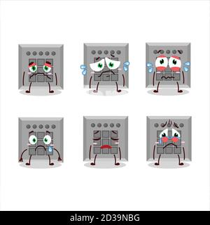 Tra noi pulsante compito cartoon carattere con espressione triste Illustrazione Vettoriale