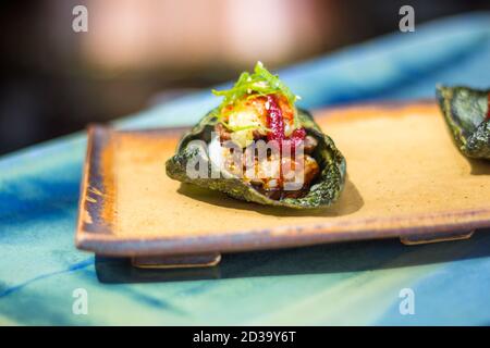 Tartine servite in un bufffet dell'hotel a Cebu Foto Stock