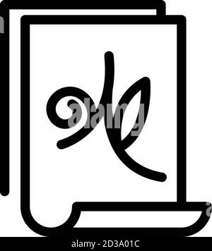 Icona di carta di Calligraphy, stile di contorno Illustrazione Vettoriale