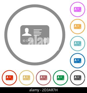 Carta d'identità con icone a colori piatte con impronta digitale in contorni rotondi su sfondo bianco Illustrazione Vettoriale