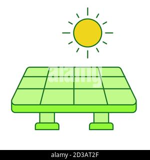 Concetto di energia solare pannello solare pannello solare bianco sfondo isolato con tema verde a profilo piatto Illustrazione Vettoriale