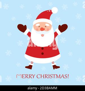 Babbo Natale allegro e carino con le braccia sollevate. Personaggio cartoon. Cartolina di Natale Illustrazione Vettoriale