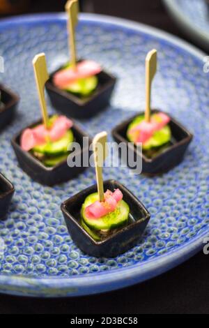 Tartine servite in un bufffet dell'hotel a Cebu Foto Stock