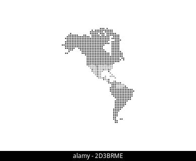 Nord, Sud America, continente, mappa punteggiata su sfondo bianco. Illustrazione vettoriale. Illustrazione Vettoriale