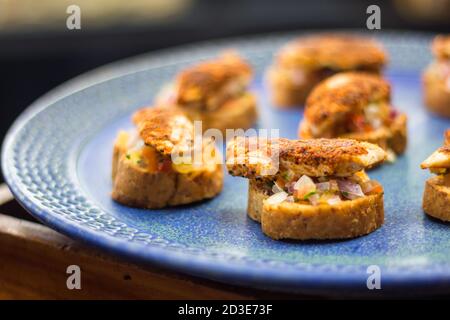 Tartine servite in un bufffet dell'hotel a Cebu Foto Stock