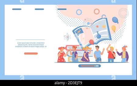 Modello di pagina di Web site per i capretti vettore piano delle classi di scienza in linea. Illustrazione Vettoriale