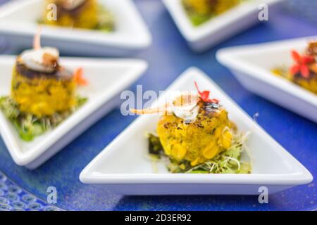 Tartine servite in un bufffet dell'hotel a Cebu Foto Stock