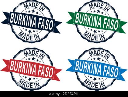 Made in Burkina Faso qualità originale Stamp Design Vector Art Tourism souvenir Round Illustrazione Vettoriale