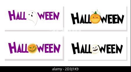 Scritta vettoriale Happy Halloween. Allegra illustrazione. Isolato su sfondo bianco Illustrazione Vettoriale