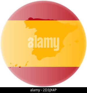bandiera spagnola rotonda e mappa della spagna contorno adesivo o. immagine vettoriale badge Illustrazione Vettoriale