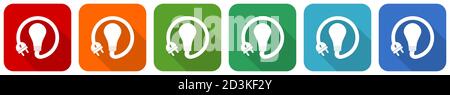 Lampadina, innovazione, set di icone per l'elettricità, illustrazione vettoriale dal design piatto in 6 colori per applicazioni di webdesign e mobili Illustrazione Vettoriale