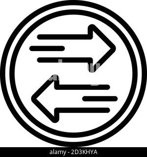 Icona di confronto a moneta con freccia, stile contorno Illustrazione Vettoriale