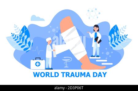 Vettore concettuale giornata trauma mondiale. L'evento si celebra il 17 ottobre. Eseguono la scansione a raggi X. Illustrazione della traumatologia per la landing page. Illustrazione Vettoriale