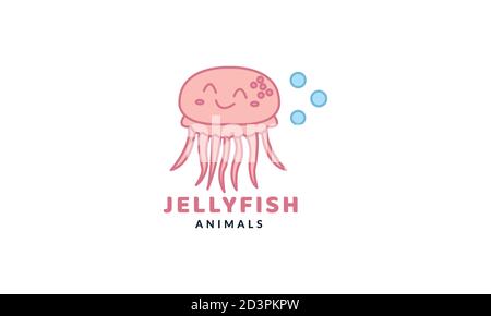 jellyfish sorriso felice carino cartoon logo illustrazione vettoriale Illustrazione Vettoriale