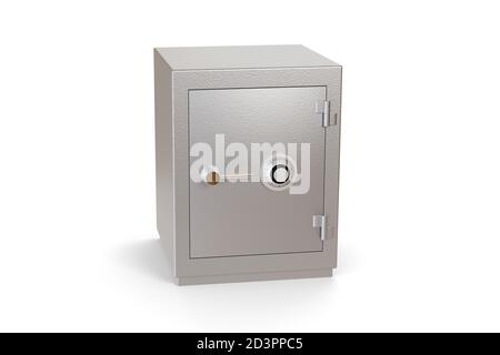 Scatola di sicurezza chiusa isolata su sfondo bianco. illustrazione 3d. Foto Stock