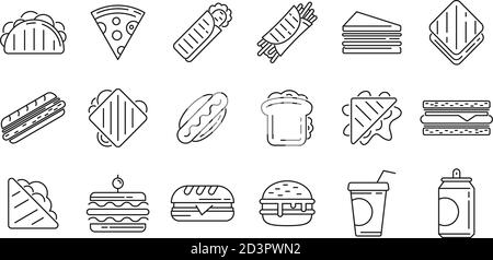 Set di icone della barra a sandwich. Contorno insieme di icone vettoriali a barre sandwich per il web design isolato su sfondo bianco Illustrazione Vettoriale