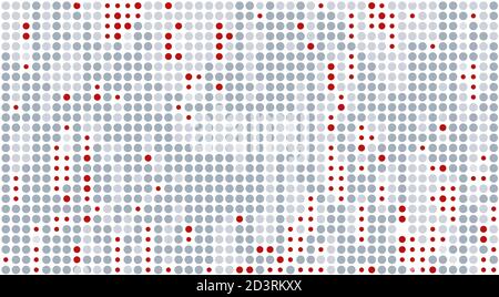 Modello tecnologico astratto con punti grigi e rossi su un bianco. Sfondo grafico vettoriale Illustrazione Vettoriale
