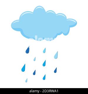 Nuvola e pioggia isolate su illustrazione bianca. Cartoon autunnale di goccia cadente. Gocce di pioggia e cumulo su sfondo bianco. Clipart di previsione gra Illustrazione Vettoriale