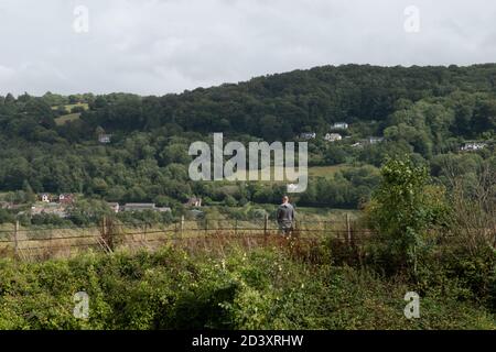 Guardando attraverso la valle del wye da Goodrich a Leys Hill, Inghilterra, Regno Unito Foto Stock