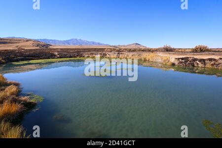 HORSESHOE SPRINGS, UTAH, STATI UNITI - 22 giu 2018: Le Horseshoe Springs dello Utah sono un'ampia area di sorgenti di acqua dolce, famosa per il nuoto e la connessione wi-fi Foto Stock