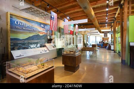 LAS VEGAS, NEVADA, STATI UNITI - Set 24, 2018: L'interno dell'edificio del centro visitatori presso l'Old Las Vegas Mormon Fort state Historic Park ospita un'area di Foto Stock