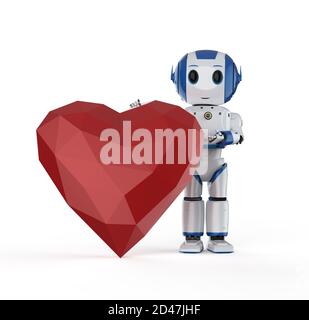 Automazione matchmaker concetto con rendering 3d attesa robot cuore rosso Foto Stock