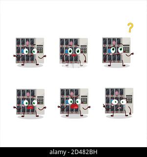 Carattere cartoon di tra noi distributore automatico con che espressione Illustrazione Vettoriale