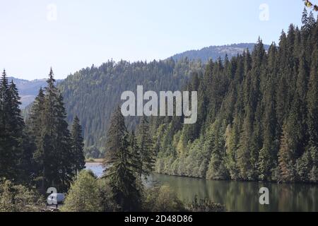 Paesaggio del Lago Rosso, Carpazi Montani, Romania, Bicaz Area Foto Stock