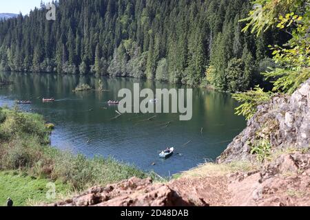 Paesaggio del Lago Rosso, Carpazi Montani, Romania, Bicaz Area Foto Stock