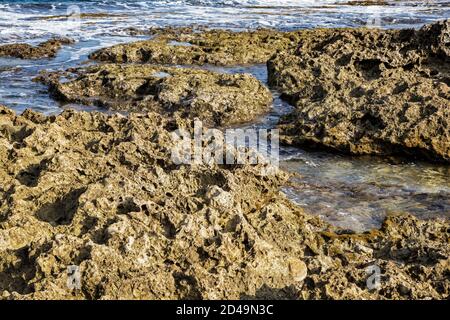 Spiaggia senza nome di roccia vulcanica o Igneous sulla costa di Taiwan, Cina Foto Stock