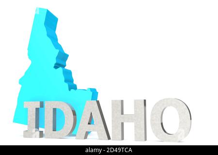 Mappa Idaho isolata su sfondo bianco, rendering 3D Foto Stock