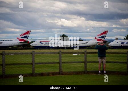 British Airways ha ritirato la sua intera flotta di 747. Il jumbo jet sarà smantellato per le parti di ricambio all'aeroporto di Cotswold in Gloucestershire. Foto Stock