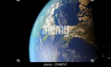 l'alaska e la russia sono viste dal rendering 3D spaziale Foto Stock
