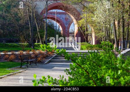 Olsztyn, ponti storici sul fiume Lyna, Polonia Foto Stock