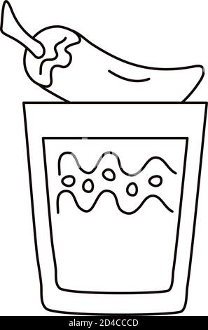 tazza di tequila messicana e peperoncino vettore di icone stile linea disegno dell'illustrazione Illustrazione Vettoriale