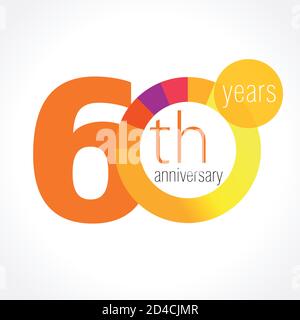 numeri del 60° anniversario. congrati multicolore di 60 anni. Concetto di logo di congratulazioni. Modello grafico astratto isolato. Cifre relative all'età. Illustrazione Vettoriale