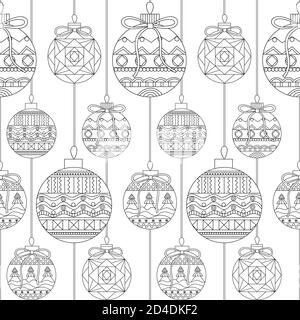 Motivo per colorare il libro. Natale elementi decorativi disegnati a mano in vettore. Palle di Natale. Motivo per colorare il libro. Bianco e nero Illustrazione Vettoriale