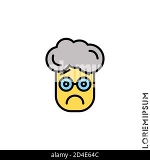 Sad Male umore cattivo Feel Spiacenti giallo Emoticon boy, uomo icona Vector Illustration. Stile. Illustrazione Vettoriale