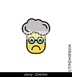 Depresso, triste, stressato ragazzo emoji giallo, uomo icona vettore, emozione, simbolo triste. Applicazioni web e mobil con simbolo piatto moderno. Icona Sad Emoticon Vector Illus Illustrazione Vettoriale