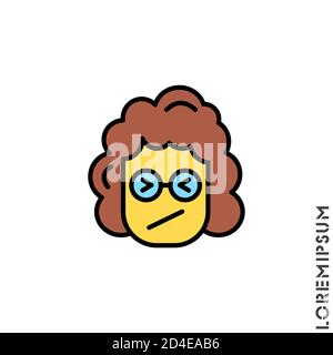 Arrabbiato e tenendo Temper ragazza gialla, donna Emoticon Illustrazione vettoriale icona. Stile. Icona Emoji (Emoticon) confondata / vettore - disegno di tratto Illustrazione Vettoriale