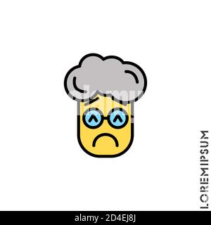 Triste e cattivo umore giallo Emoticon ragazzo, uomo icona Vector Illustrazione. Stile. Vettore icona emoji depresso, triste, stressato, emozione, simbolo triste. Fla moderna Illustrazione Vettoriale