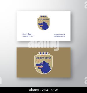 I lupi medeival Sports Team Emblem. Simbolo vettoriale astratto, simbolo o logo e modello di biglietto da visita. Arrabbiato Wolf Shield con vintage Illustrazione Vettoriale