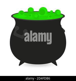 Invito da cartolina alla festa di Halloween. Pentola strega pozione, illustrazione vettoriale. Illustrazione Vettoriale