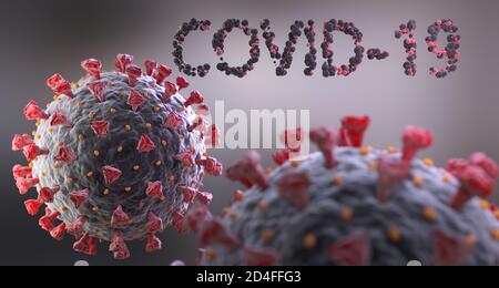 Illustrazione di Coronavirus. Un virus patogeno che attacca le vie respiratorie. Illustrazione 3D Foto Stock