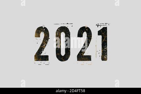 Lusso 2021 Felice anno nuovo elegante design - illustrazione vettoriale dei numeri dorati del logo 2021 Illustrazione Vettoriale